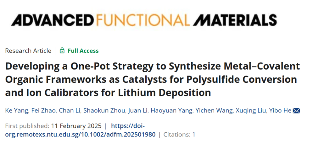 Developing a One‐Pot Strategy to Synthesize Metal–Covalent Organic Frameworks as Catalysts for Polysulfide Conversion and Ion Calibrators for Lithium Deposition
