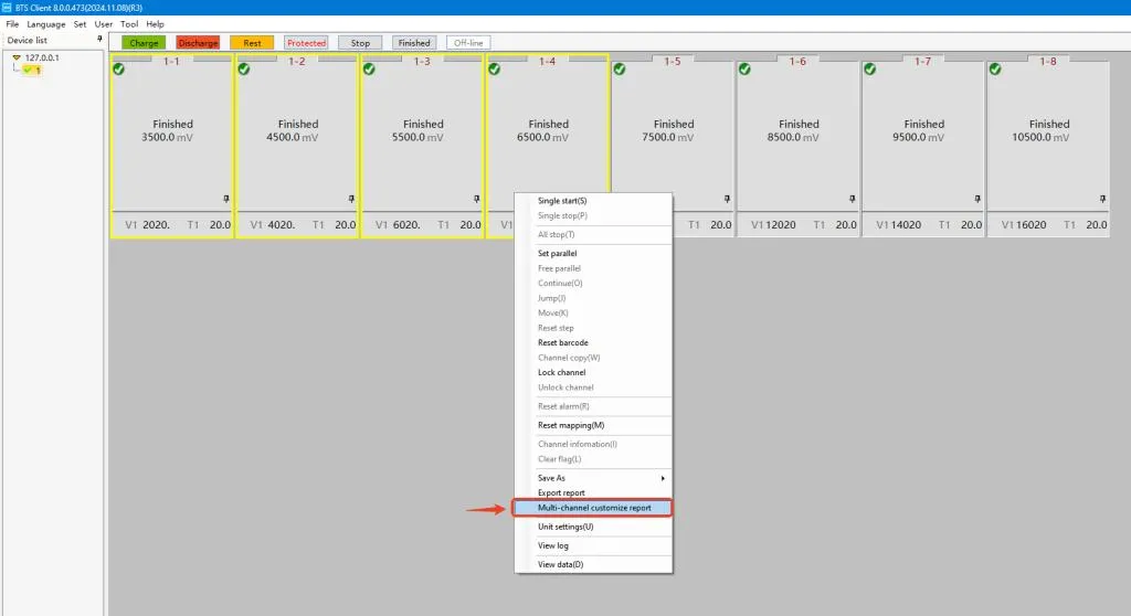 Neware BTS 8.0 Export report or Multi-channel customize report