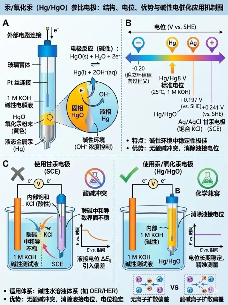 Four of the 5 most common reference electrodes in electrochemistry: Mercury/mercuric oxide electrode (Hg/HgO)
