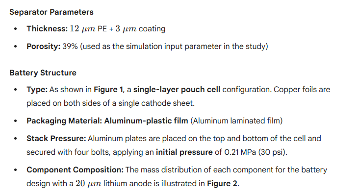 Separator Parameters and Battery Structure