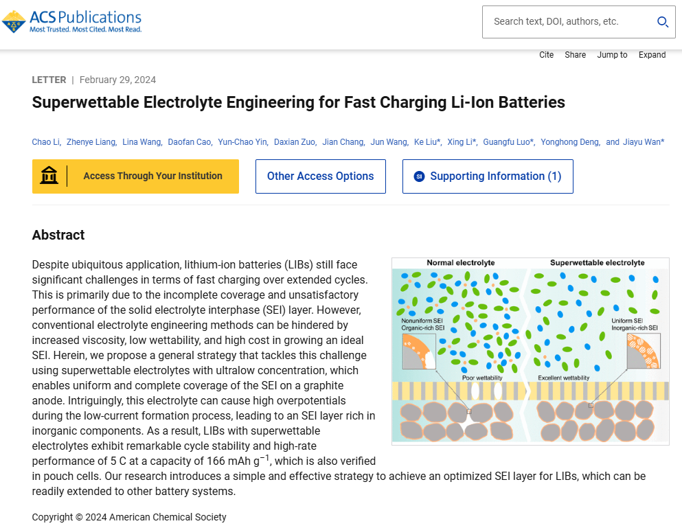 Superwettable Electrolyte Engineering for Fast Charging Li-Ion Batteries
