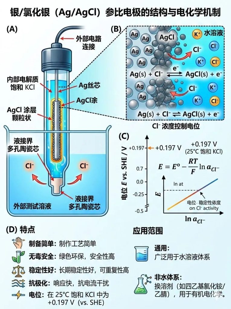 Three of the 5 most common reference electrodes in electrochemistry: Silver/silver chloride electrode (Ag/AgCl)